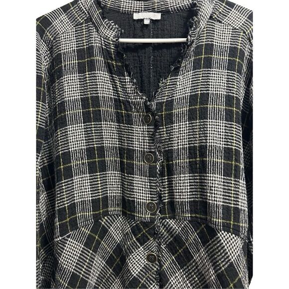 Habitat Cozy Patterned Raw Edge Gauzy Cotton Plaid Tunic Sz.L - Picture 3 of 7
